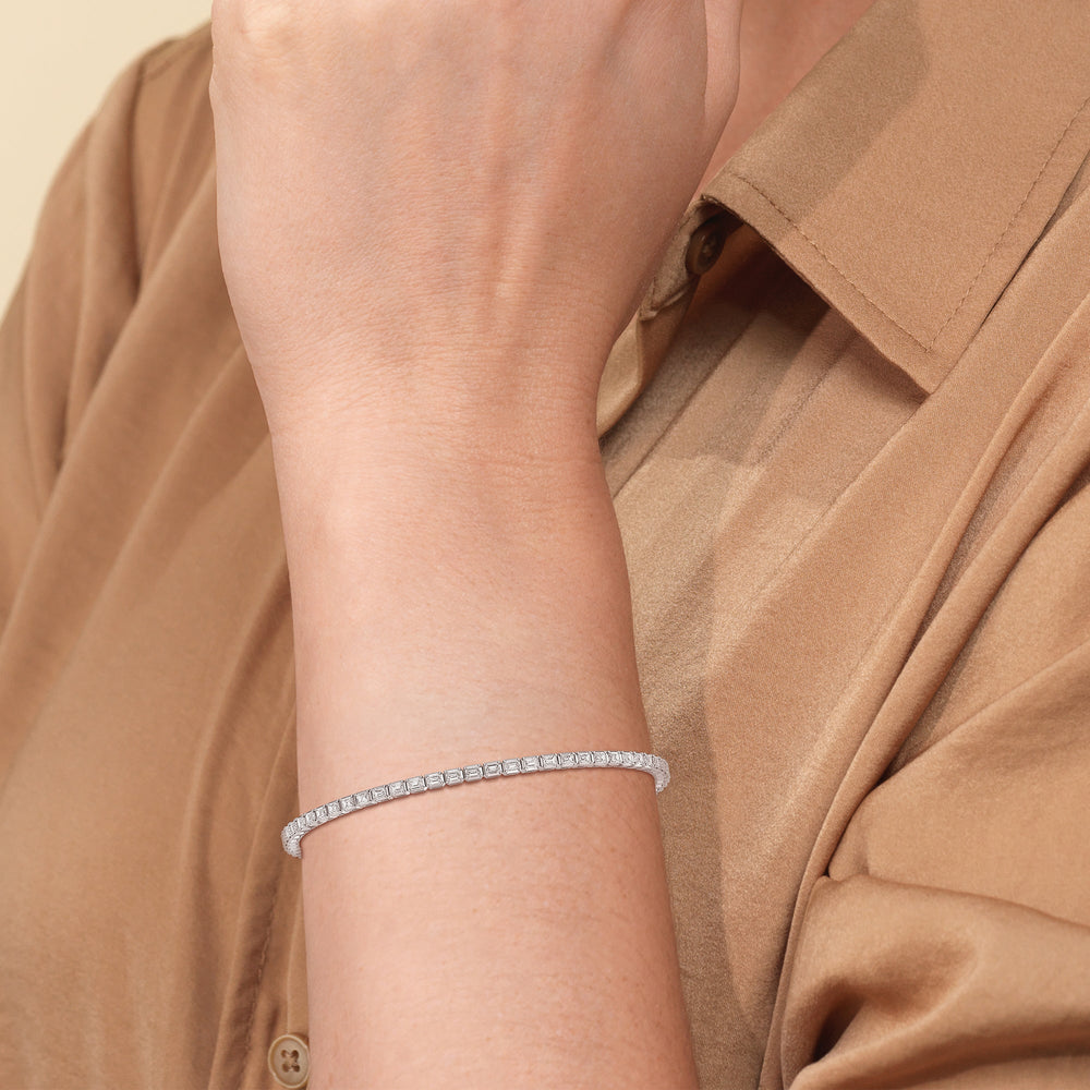 East-West Emerald Tennis Bracelet with 5 Cut Diamond in 14KT Yellow Gold view 3
