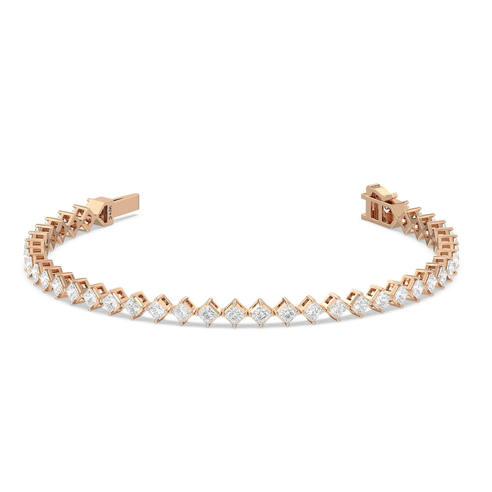 Kite Set Princess Tennis Bracelet with 5 Cut Diamond in 14KT Rose Gold view 2
