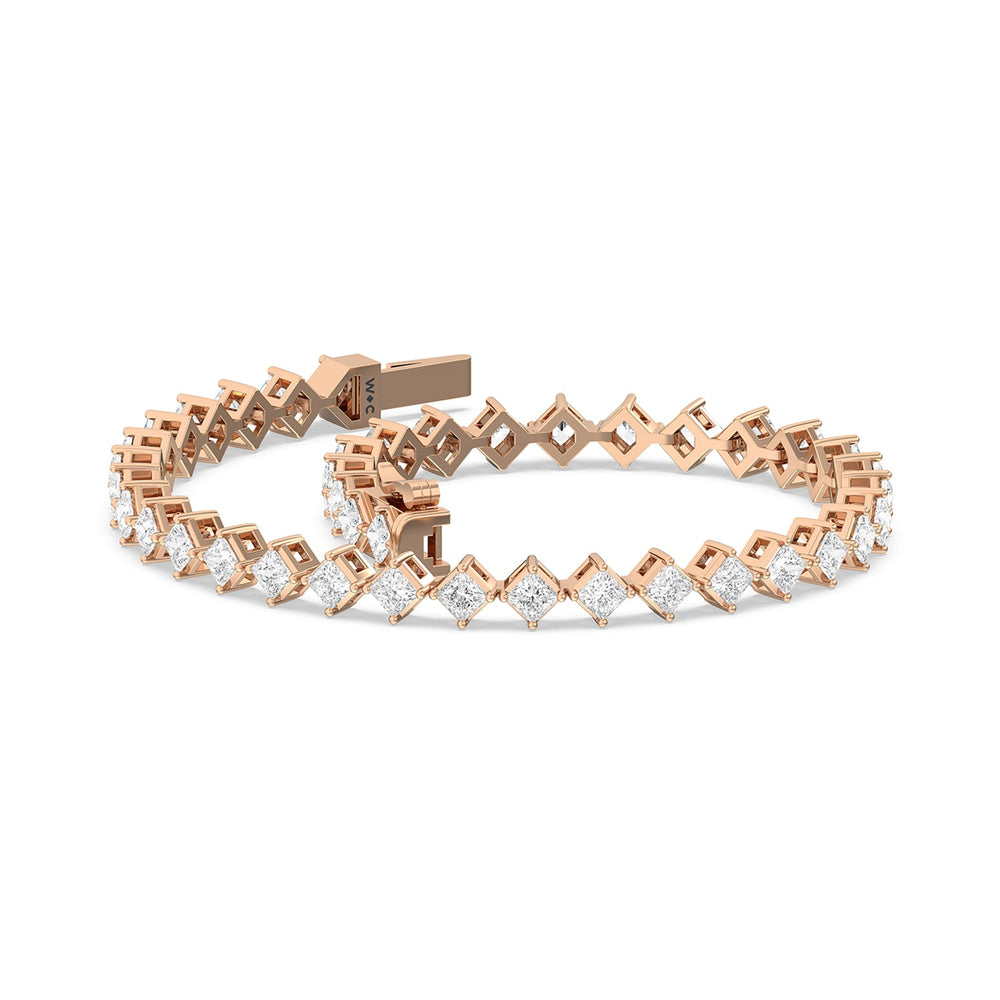 Kite Set Princess Tennis Bracelet with 5 Cut Diamond in 14KT Rose Gold view 3
