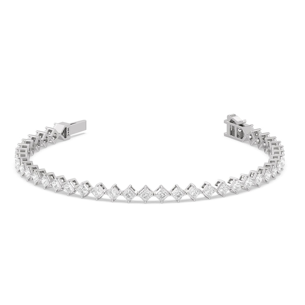 Kite Set Princess Tennis Bracelet with 5 Cut Diamond in 14KT White Gold view 2
