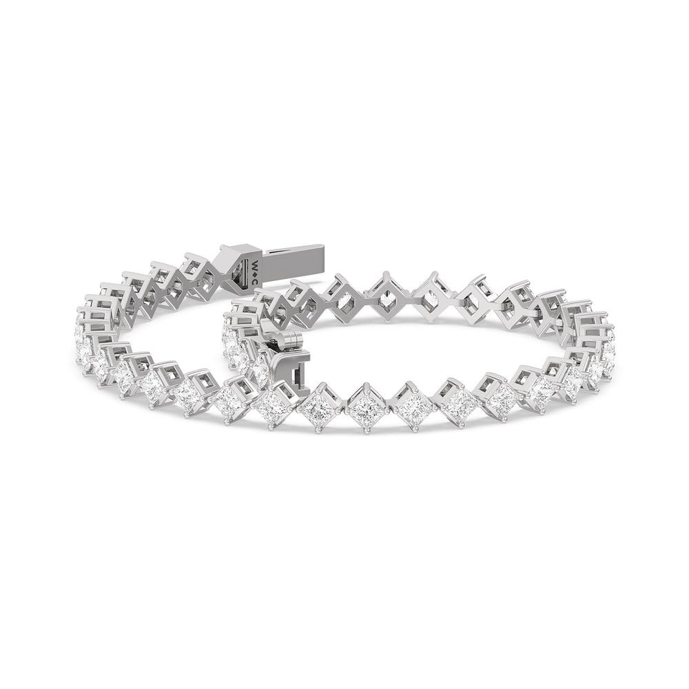 Kite Set Princess Tennis Bracelet with 5 Cut Diamond in 14KT White Gold view 3

