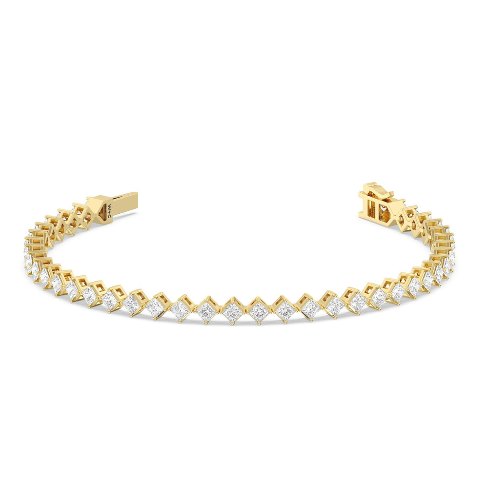 Kite Set Princess Tennis Bracelet with 5 Cut Diamond in 14KT Yellow Gold view 2
