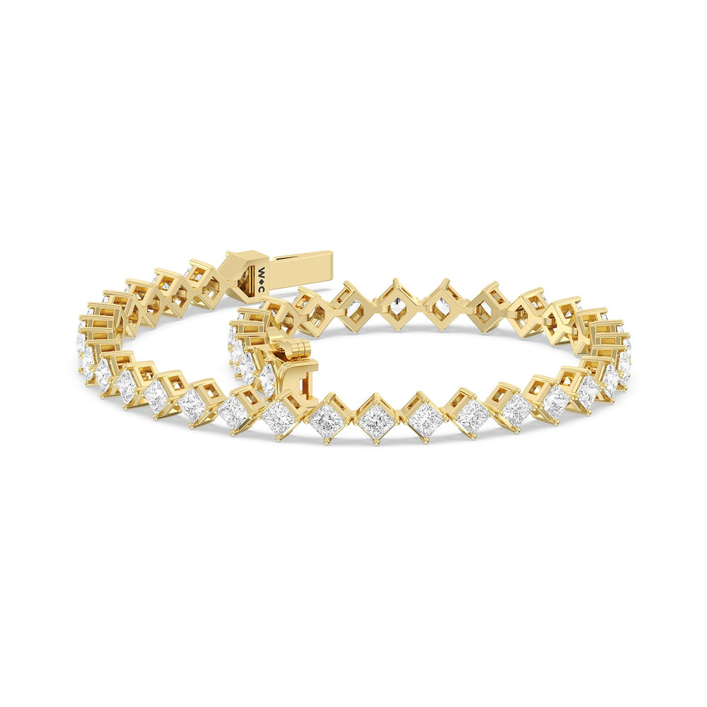 Kite Set Princess Tennis Bracelet with 5 Cut Diamond in 14KT Yellow Gold view 3
