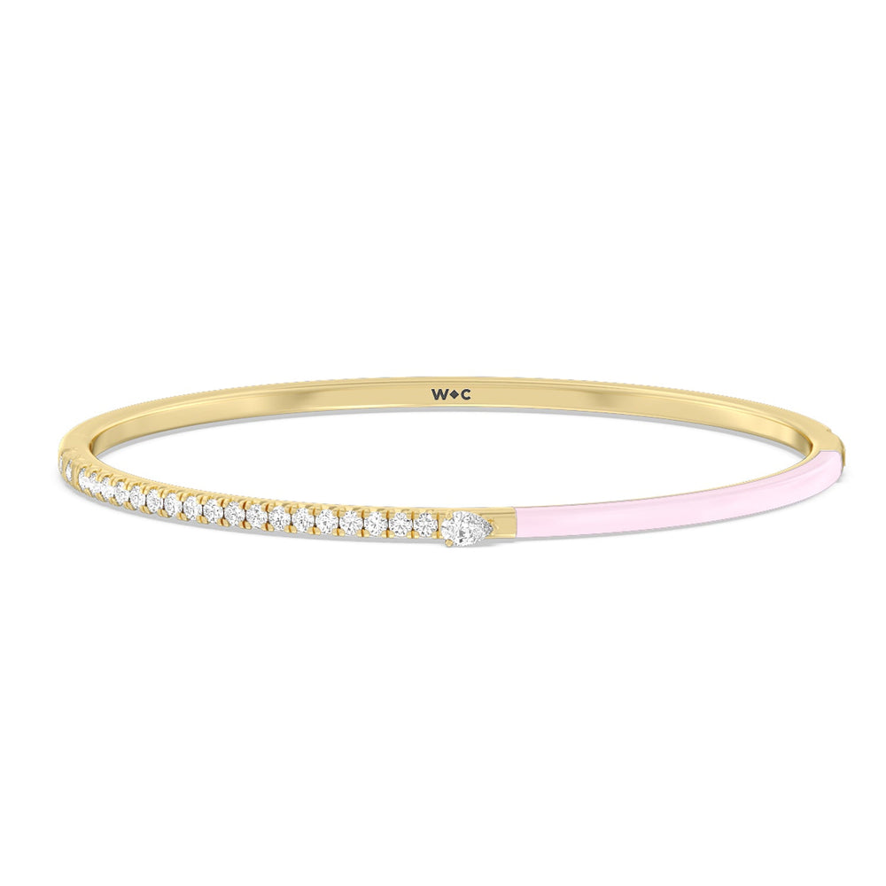 Staple Pear Diamond Bangle in Ceramic with Lavender Rose Cut Diamond in 14KT Yellow Gold view 1
