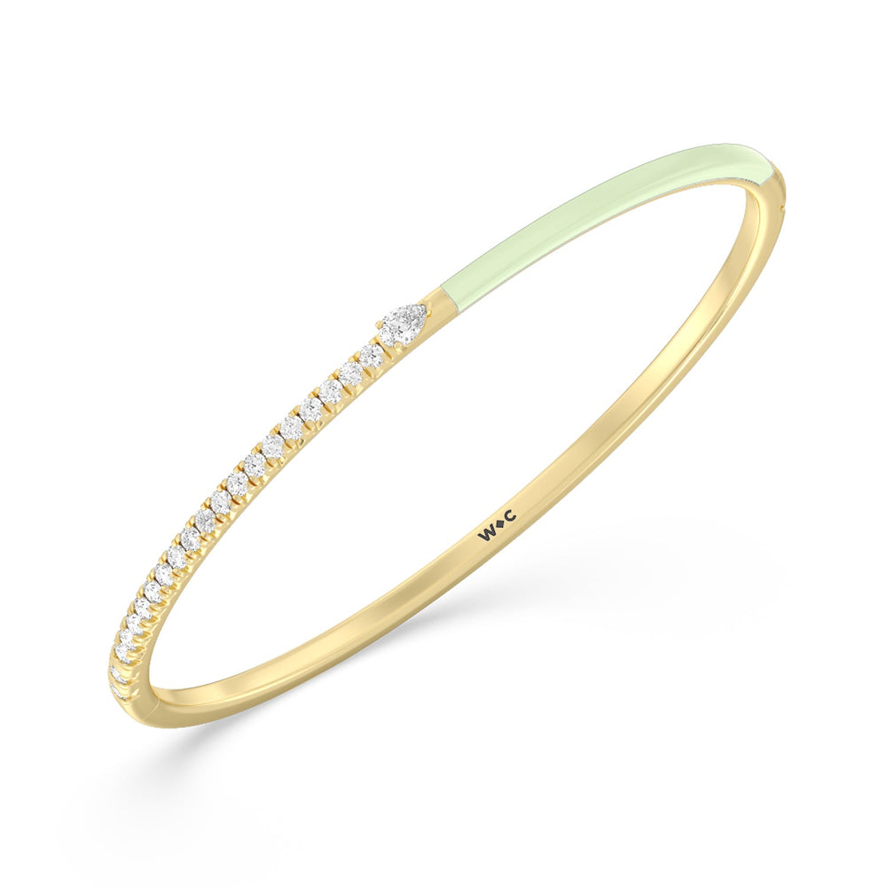 Staple Pear Diamond Bangle in Ceramic with Olive Cut Diamond in 14KT Yellow Gold view 2
