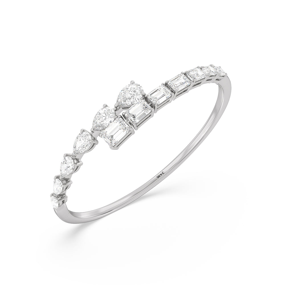 Graduating Emerald and Pear Bangle with Lab Cut Diamond in 14KT White Gold view 2
