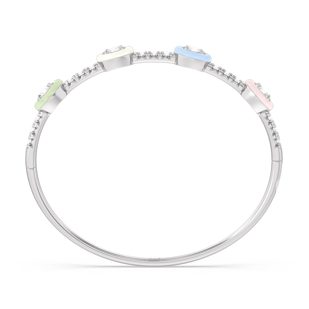 Half Pave Bezel Bangle in Ceramic with Lab Cut Diamond in 14KT White Gold view 3
