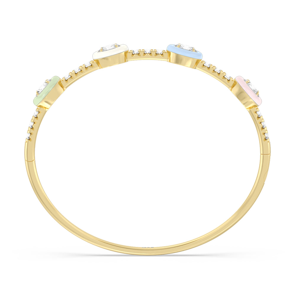 Half Pave Bezel Bangle in Ceramic with Lab Cut Diamond in 14KT Yellow Gold view 3
