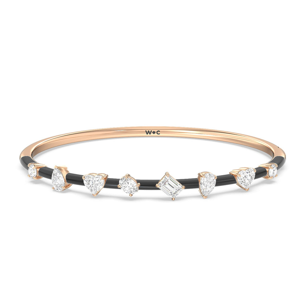 Mixed Shape Diamond Bangle in Ceramic with Midnight Cut Diamond in 14KT Rose Gold view 1
