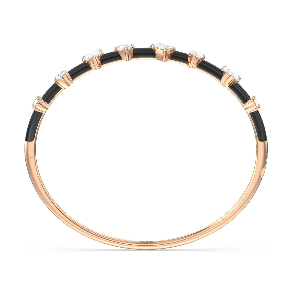Mixed Shape Diamond Bangle in Ceramic with Midnight Cut Diamond in 14KT Rose Gold view 3
