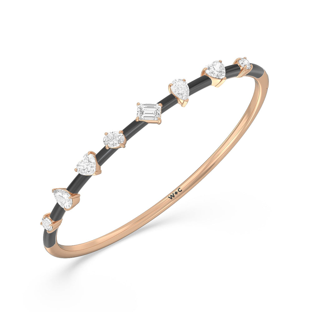 Mixed Shape Diamond Bangle in Ceramic with Midnight Cut Diamond in 14KT Rose Gold view 2

