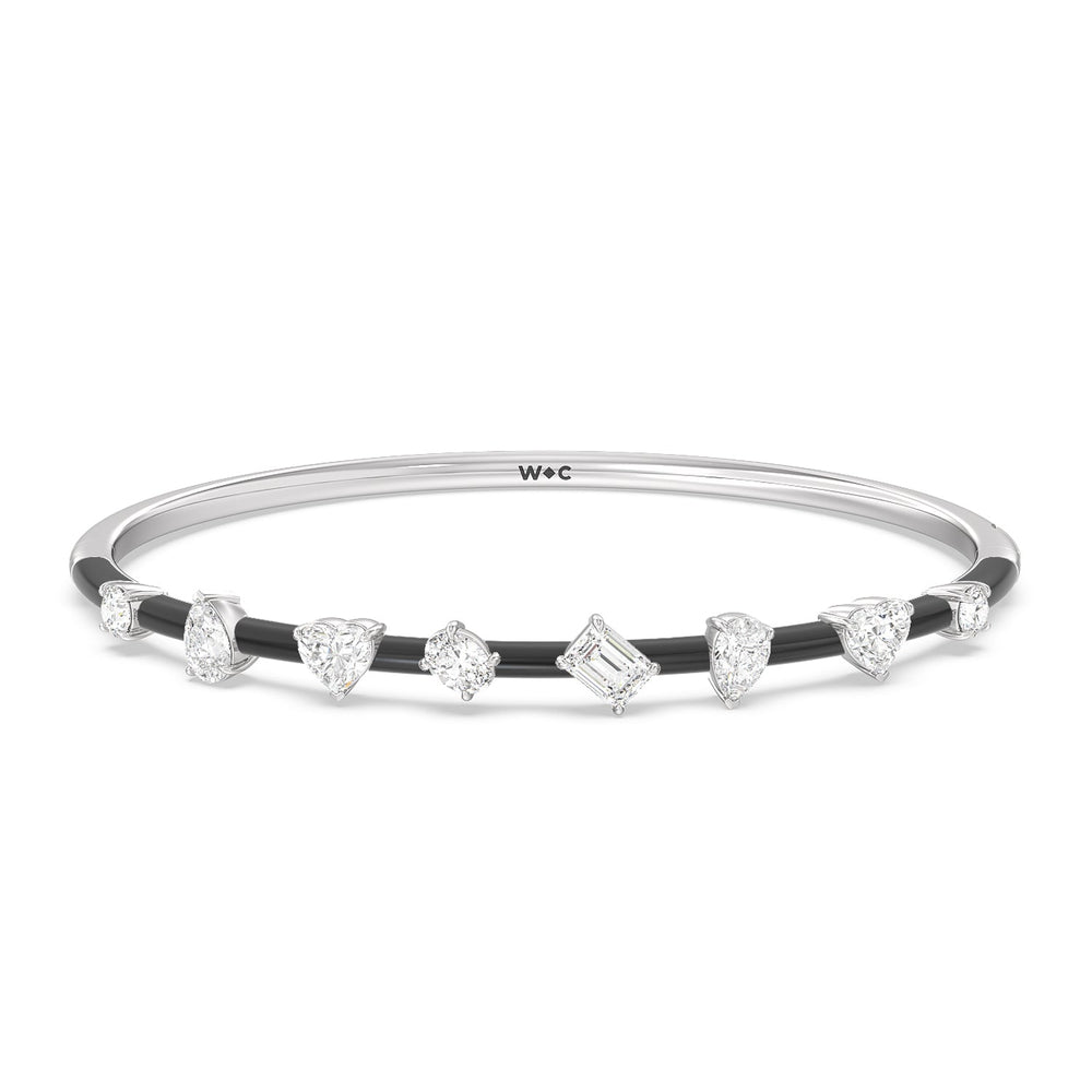 Mixed Shape Diamond Bangle in Ceramic with Midnight Cut Diamond in 14KT White Gold view 1
