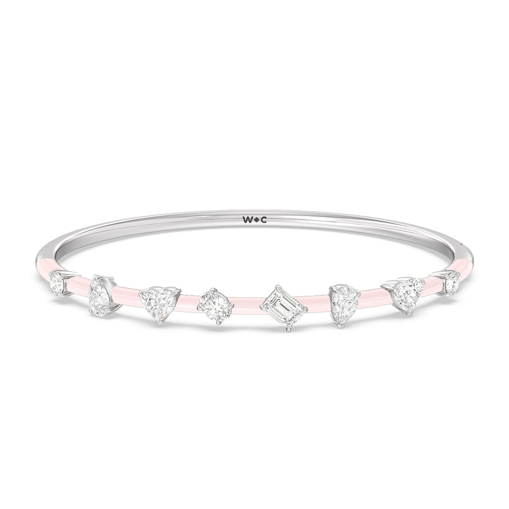 Mixed Shape Diamond Bangle in Ceramic with Lilac Blush Cut Diamond in 14KT White Gold view 1
