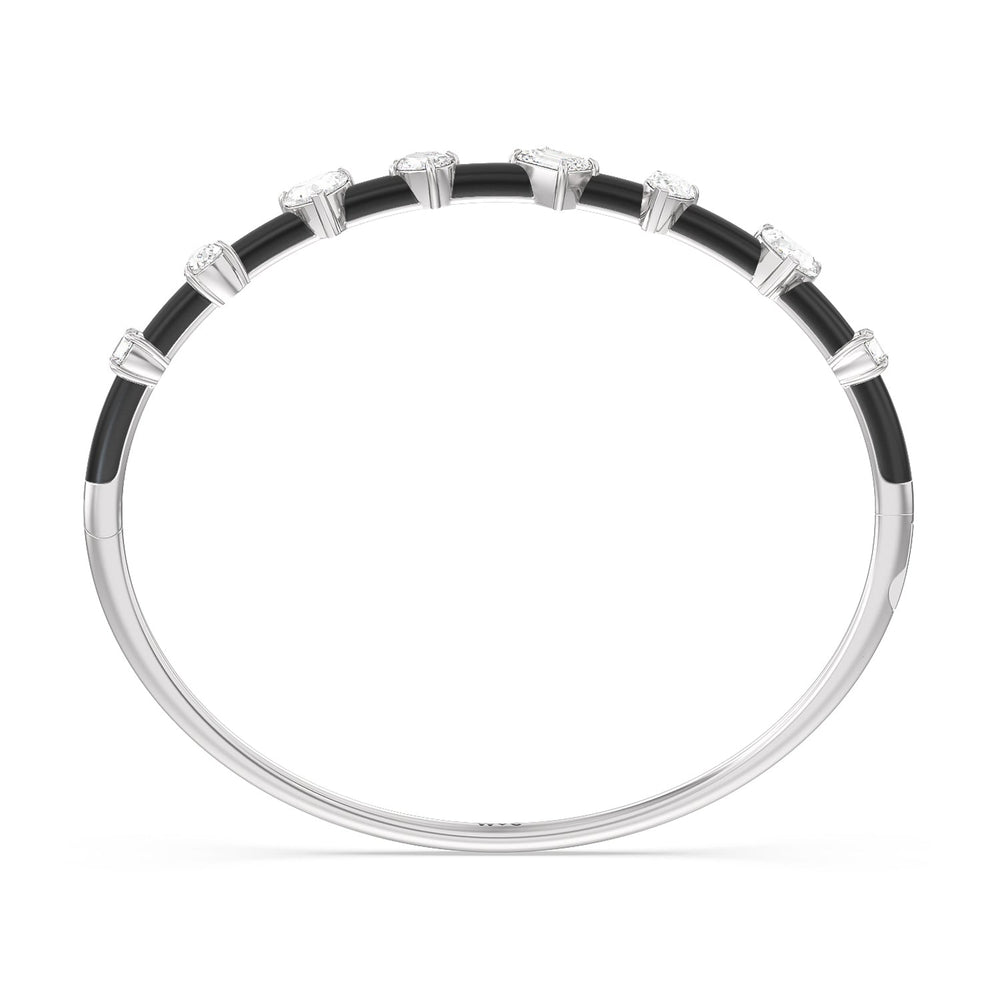 Mixed Shape Diamond Bangle in Ceramic with Midnight Cut Diamond in 14KT White Gold view 3
