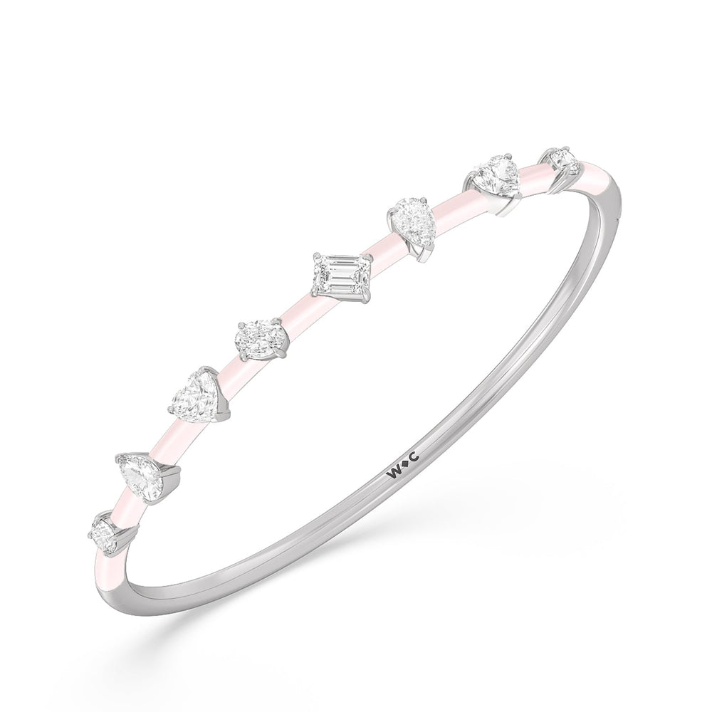 Mixed Shape Diamond Bangle in Ceramic with Lilac Blush Cut Diamond in 14KT White Gold view 2
