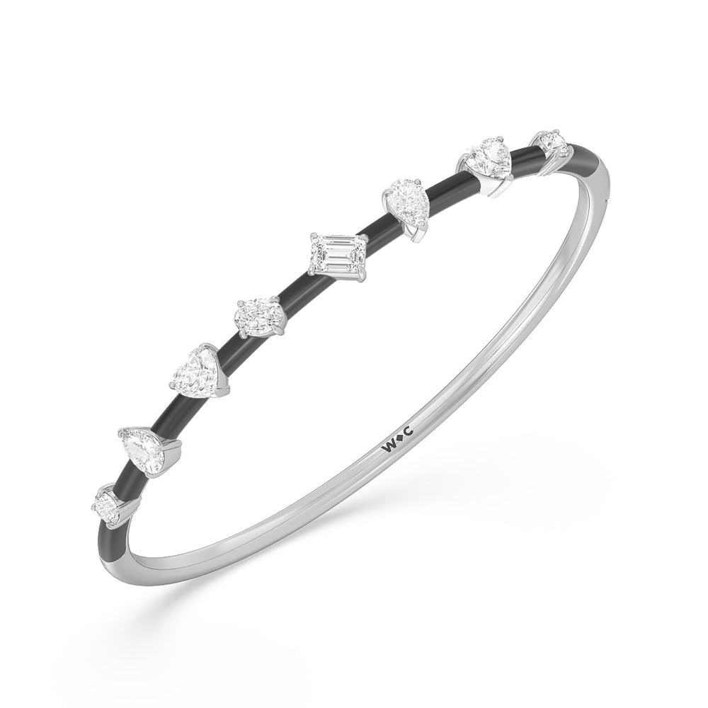 Mixed Shape Diamond Bangle in Ceramic with Midnight Cut Diamond in 14KT White Gold view 2
