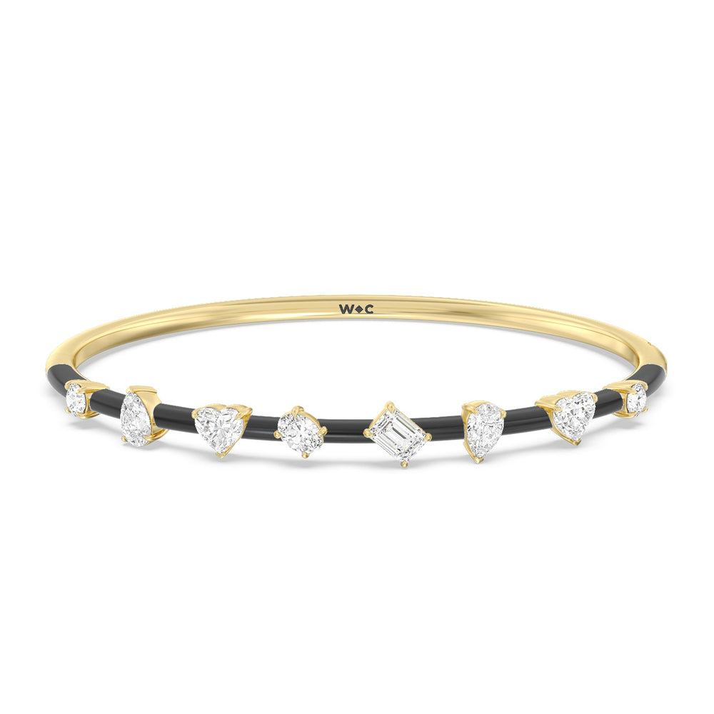 Mixed Shape Diamond Bangle in Ceramic with Midnight Cut Diamond in 14KT Yellow Gold view 1
