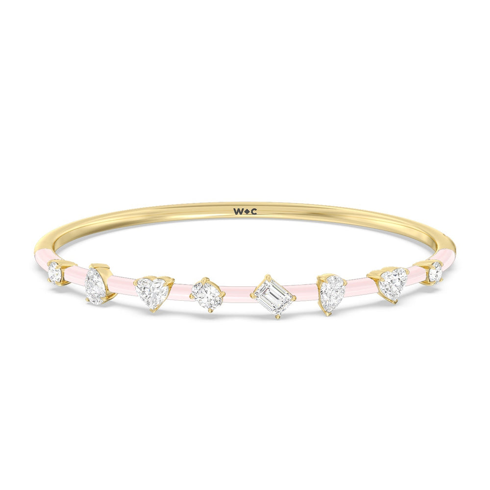 Mixed Shape Diamond Bangle in Ceramic with Lilac Blush Cut Diamond in 14KT Yellow Gold view 1
