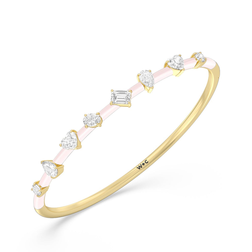 Mixed Shape Diamond Bangle in Ceramic with Lilac Blush Cut Diamond in 14KT Yellow Gold view 2
