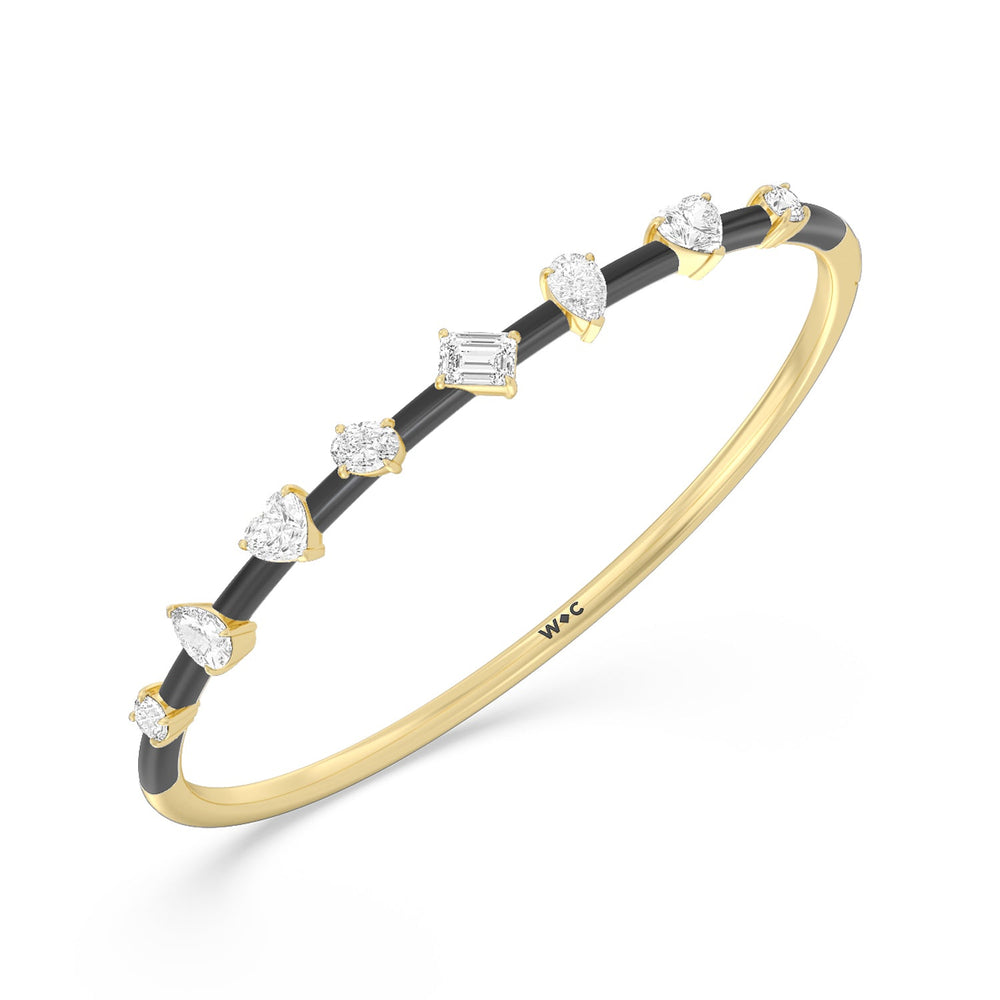Mixed Shape Diamond Bangle in Ceramic with Midnight Cut Diamond in 14KT Yellow Gold view 2
