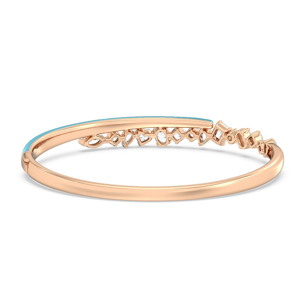 Split Mixed Shape Bangle in Ceramic with Aqua Cut Diamond in 14KT Rose Gold view 4
