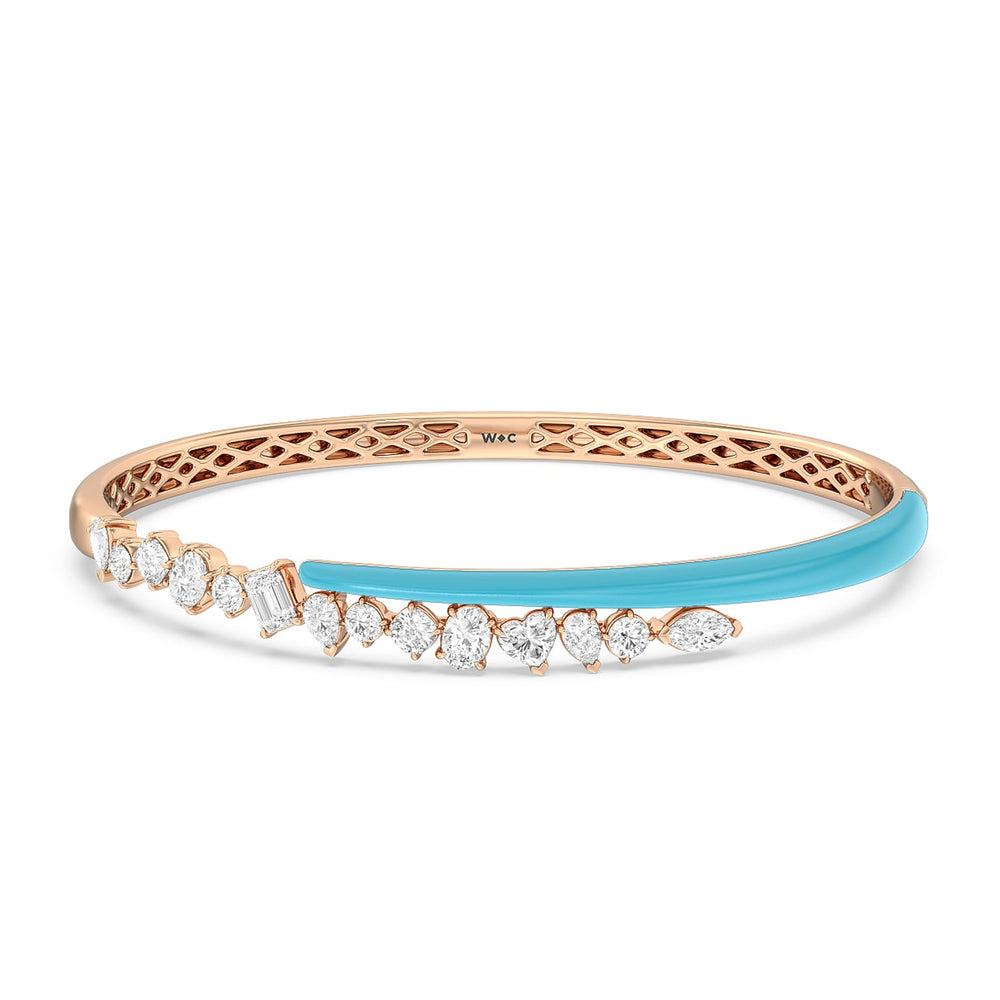 Split Mixed Shape Bangle in Ceramic with Aqua Cut Diamond in 14KT Rose Gold view 1
