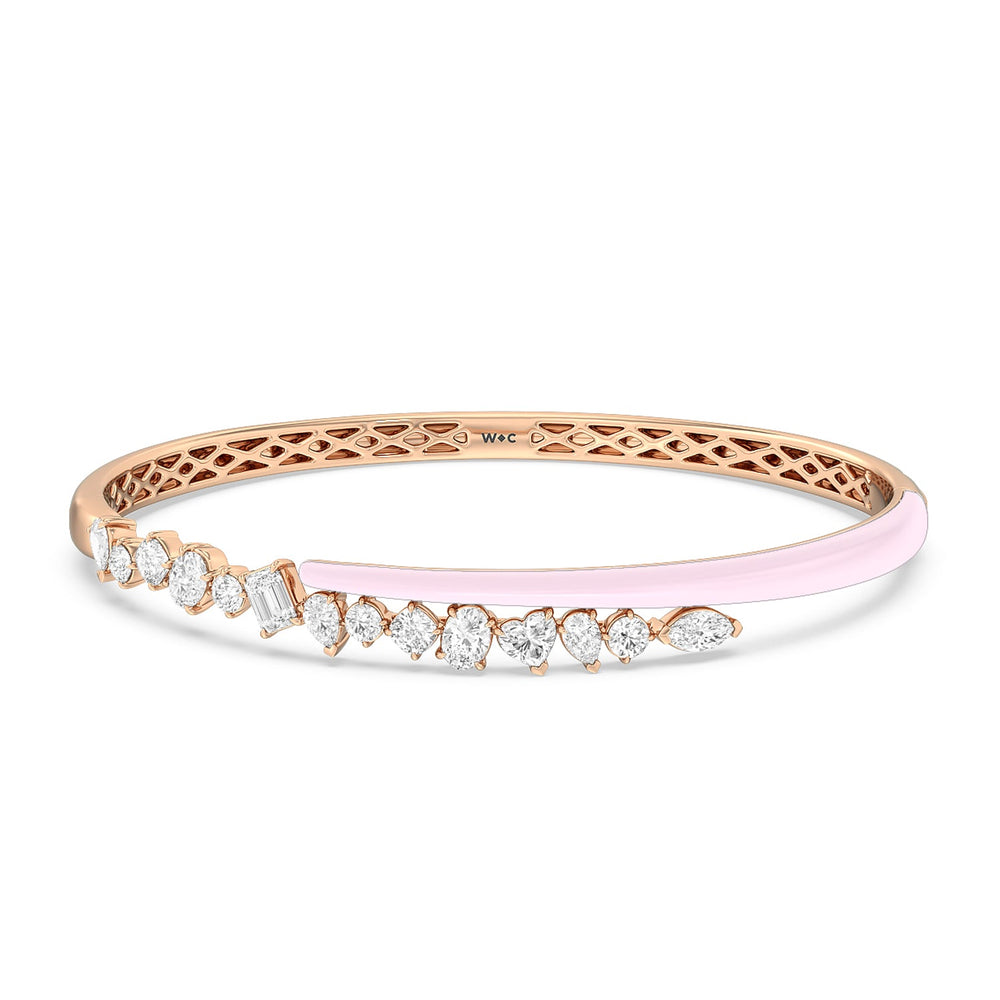 Split Mixed Shape Bangle in Ceramic with Lavender Rose Cut Diamond in 14KT Rose Gold view 1

