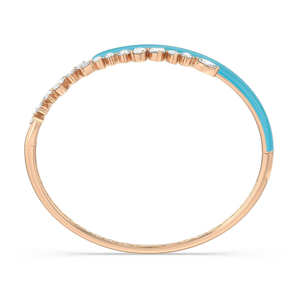 Split Mixed Shape Bangle in Ceramic with Aqua Cut Diamond in 14KT Rose Gold view 3

