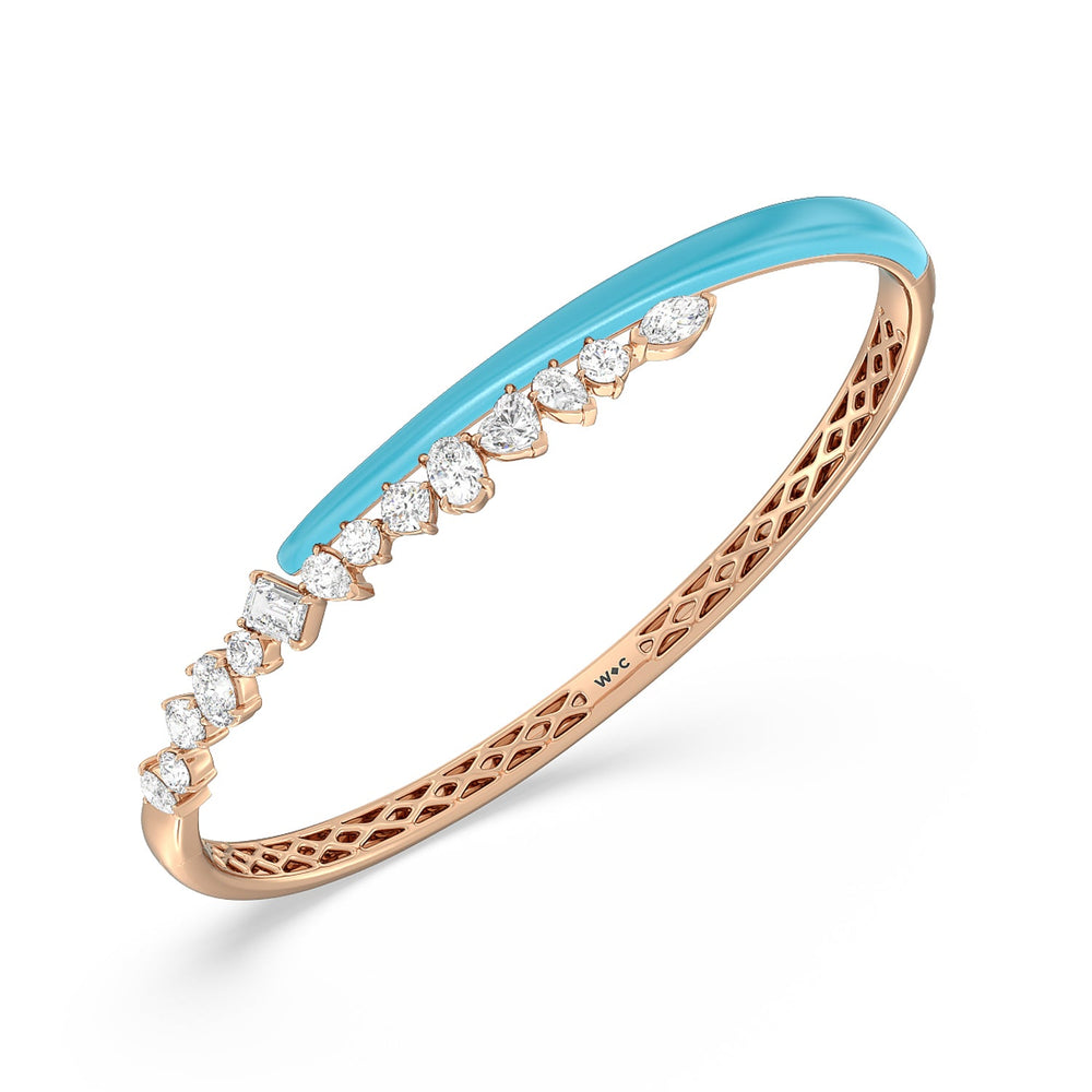 Split Mixed Shape Bangle in Ceramic with Aqua Cut Diamond in 14KT Rose Gold view 2
