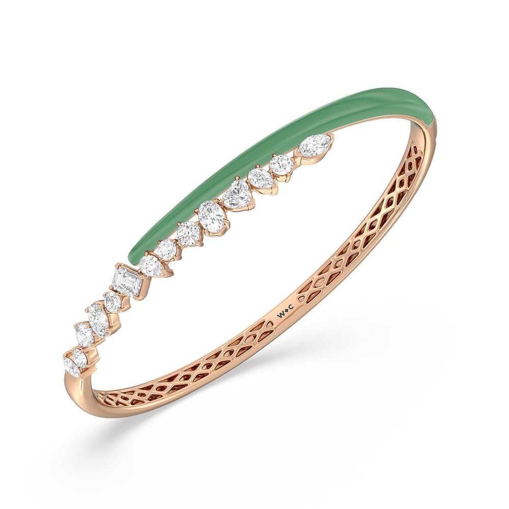 Split Mixed Shape Bangle in Ceramic with Evergreen Cut Diamond in 14KT Rose Gold view 2
