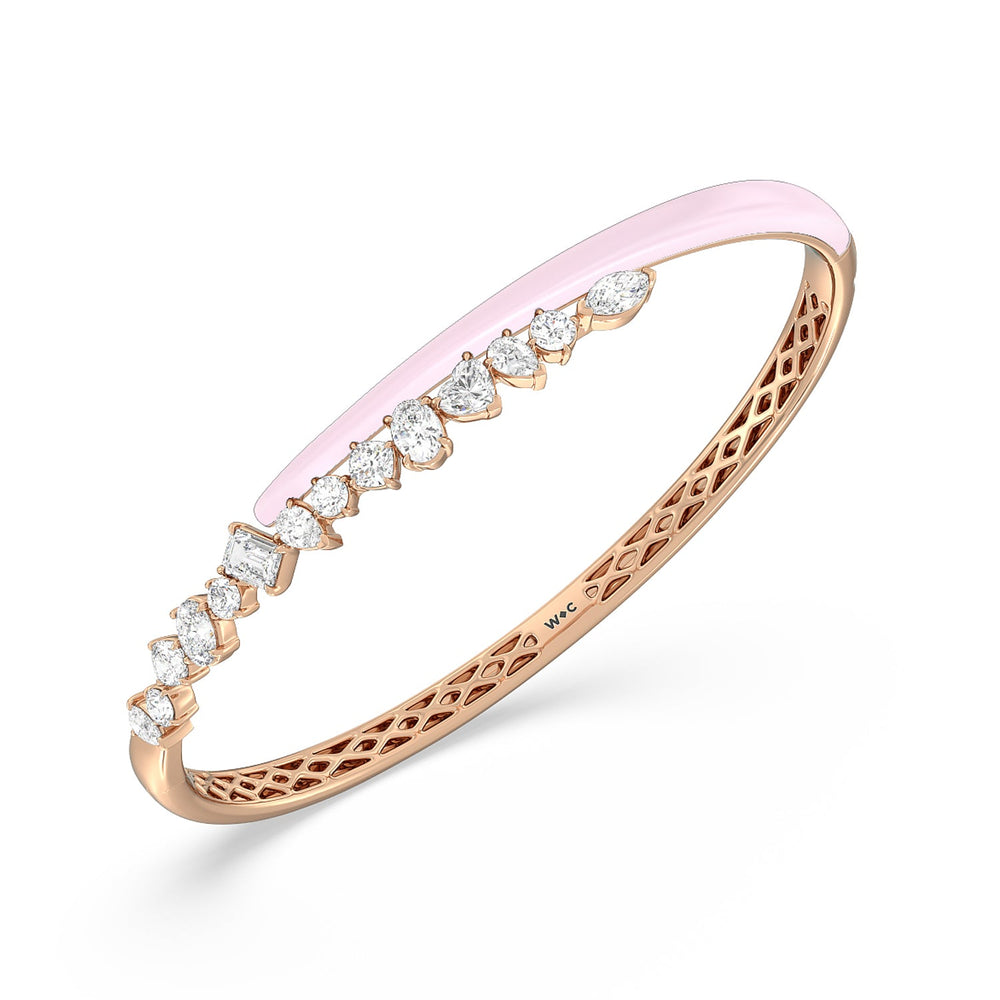 Split Mixed Shape Bangle in Ceramic with Lavender Rose Cut Diamond in 14KT Rose Gold view 2
