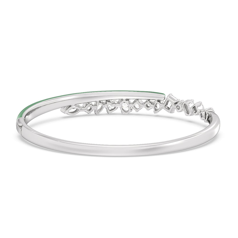 Split Mixed Shape Bangle in Ceramic with Evergreen Cut Diamond in 14KT White Gold view 4
