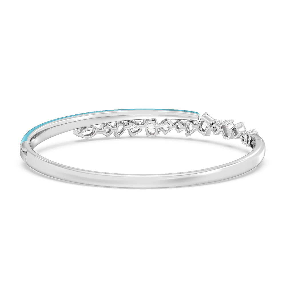 Split Mixed Shape Bangle in Ceramic with Aqua Cut Diamond in 14KT White Gold view 4
