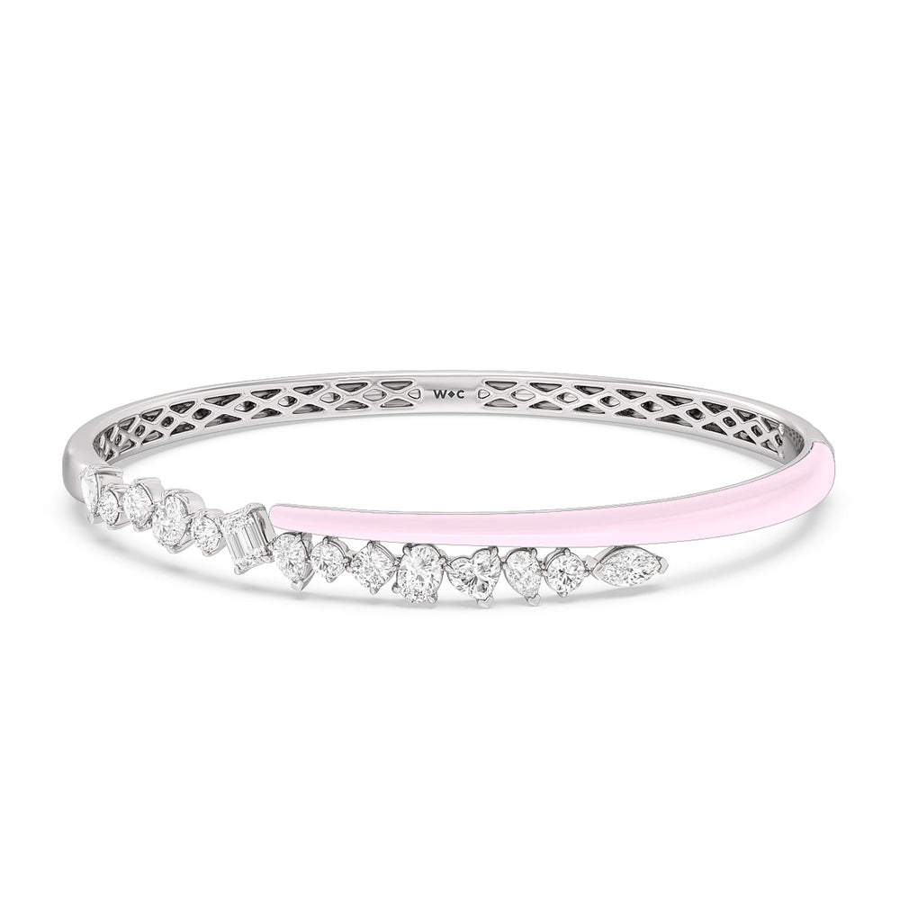 Split Mixed Shape Bangle in Ceramic with Lavender Rose Cut Diamond in 14KT White Gold view 1
