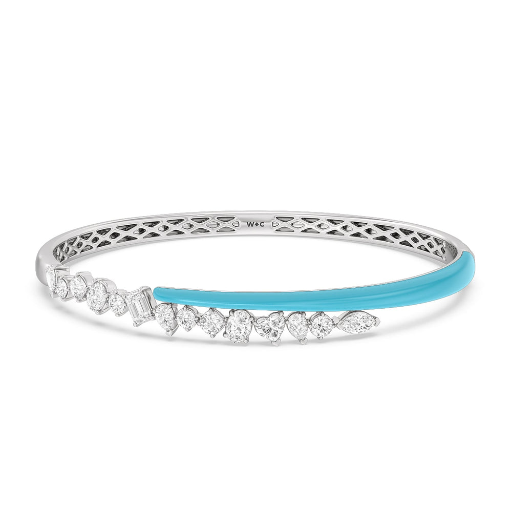 Split Mixed Shape Bangle in Ceramic with Aqua Cut Diamond in 14KT White Gold view 1
