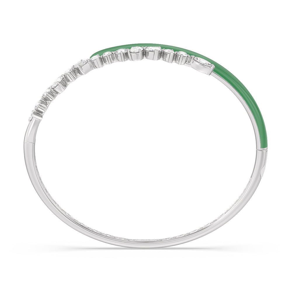 Split Mixed Shape Bangle in Ceramic with Evergreen Cut Diamond in 14KT White Gold view 3
