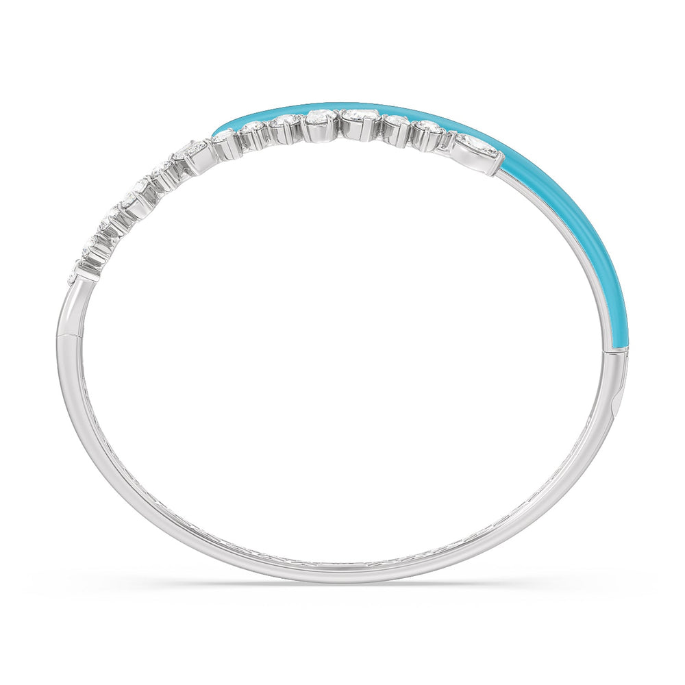 Split Mixed Shape Bangle in Ceramic with Aqua Cut Diamond in 14KT White Gold view 3
