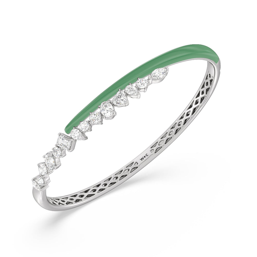 Split Mixed Shape Bangle in Ceramic with Evergreen Cut Diamond in 14KT White Gold view 2
