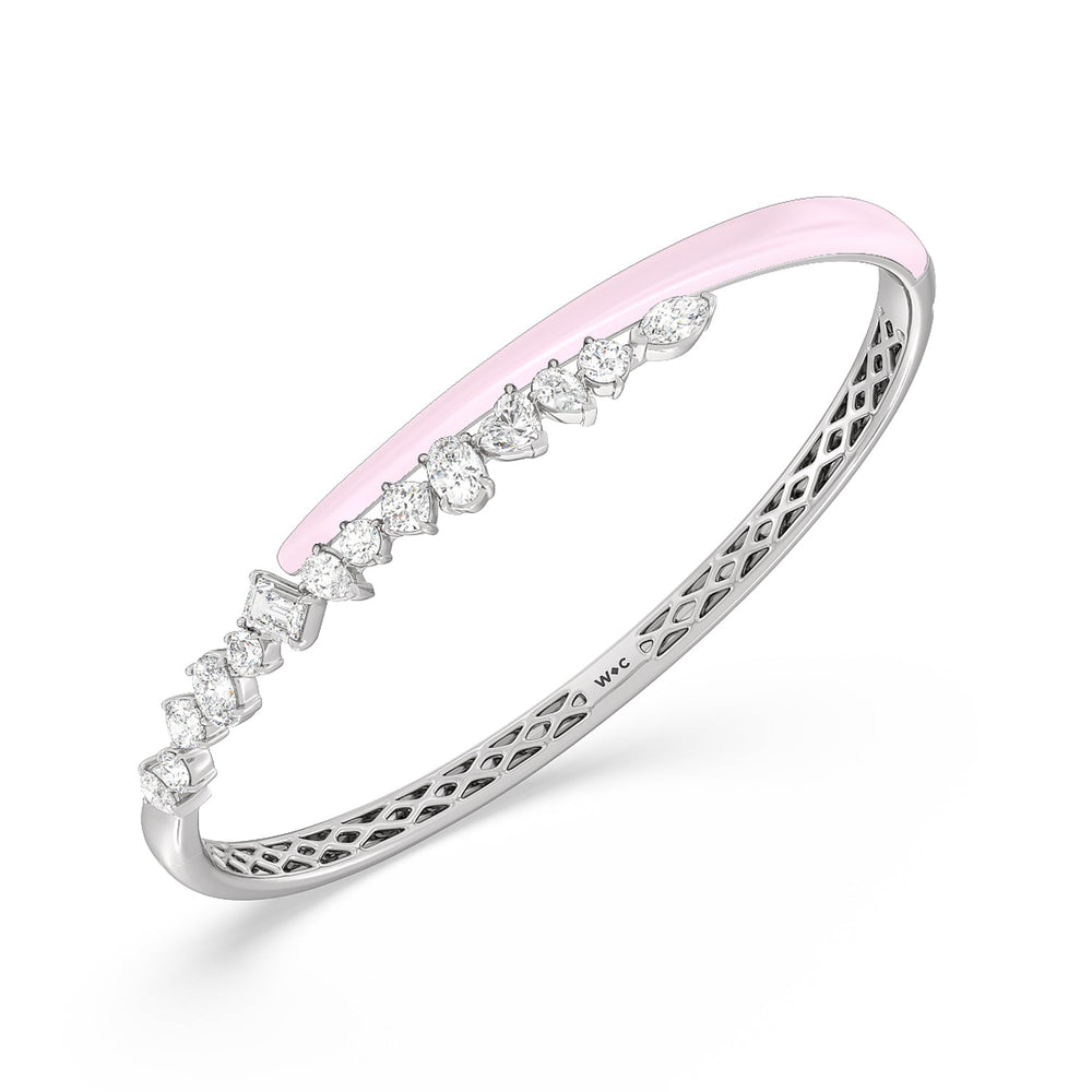 Split Mixed Shape Bangle in Ceramic with Lavender Rose Cut Diamond in 14KT White Gold view 2
