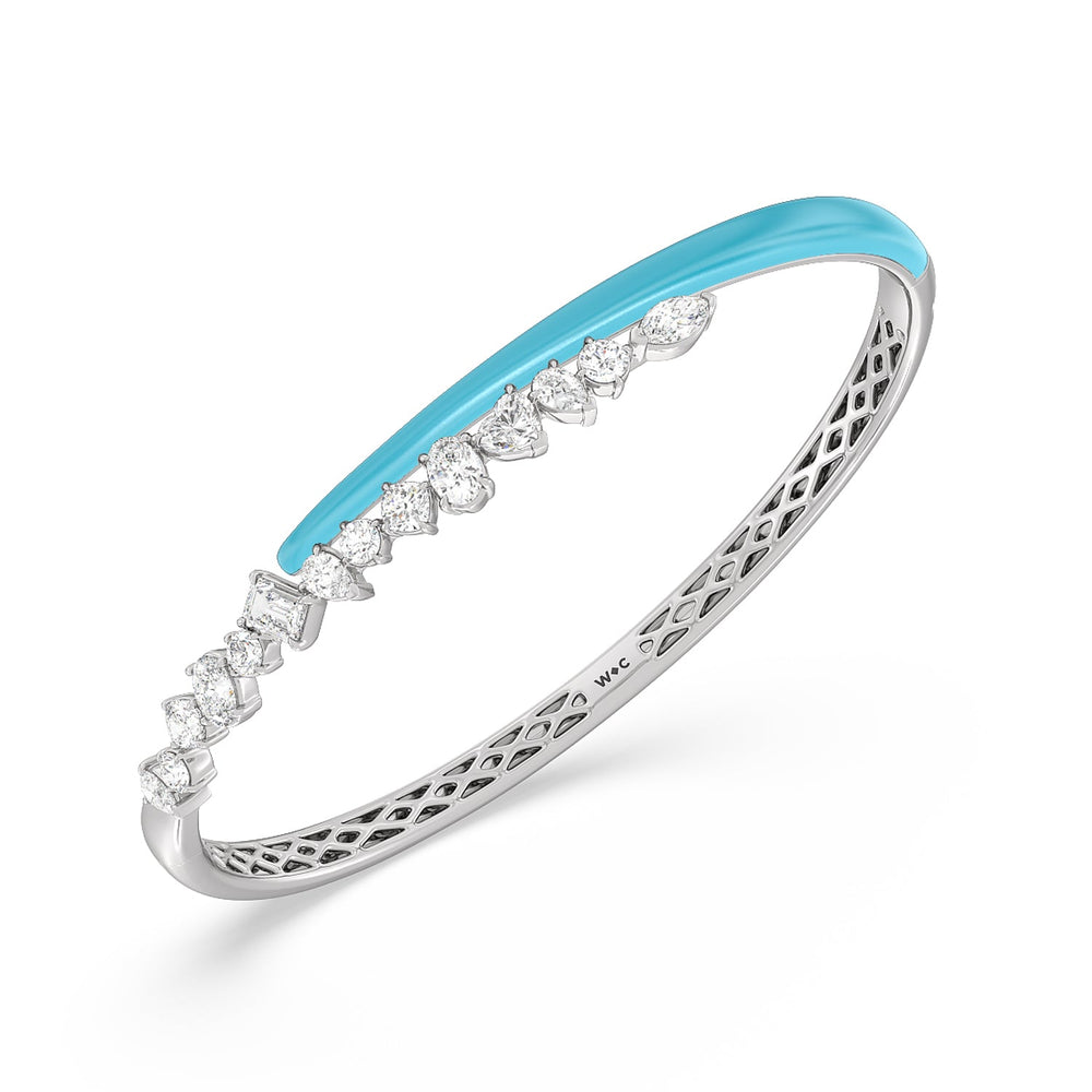 Split Mixed Shape Bangle in Ceramic with Aqua Cut Diamond in 14KT White Gold view 2
