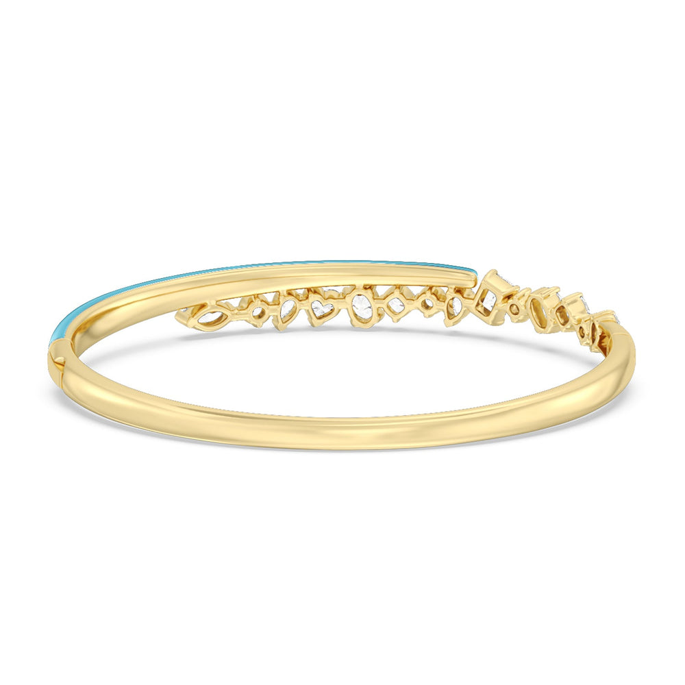 Split Mixed Shape Bangle in Ceramic with Aqua Cut Diamond in 14KT Yellow Gold view 4
