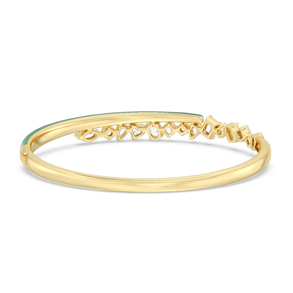 Split Mixed Shape Bangle in Ceramic with Evergreen Cut Diamond in 14KT Yellow Gold view 4
