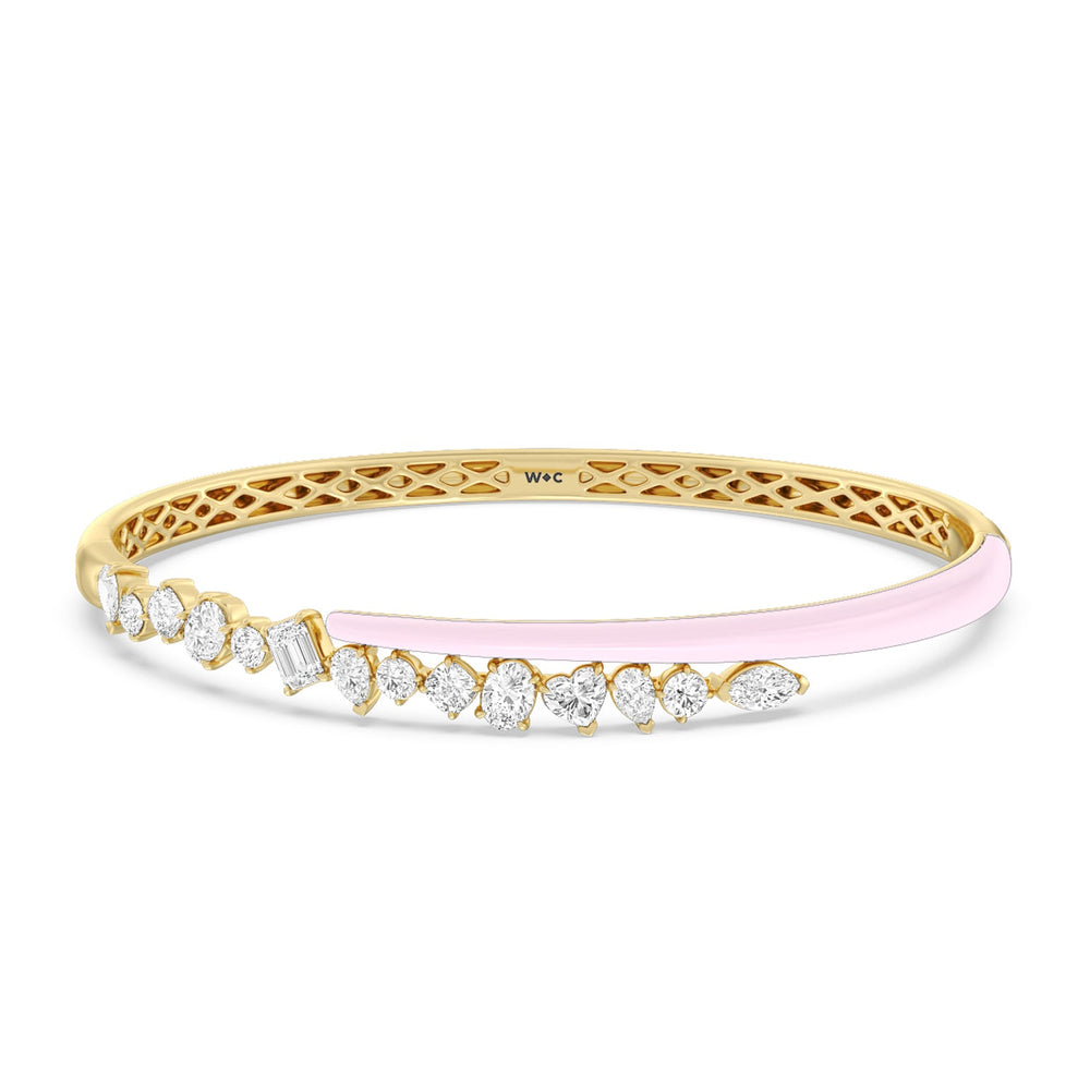 Split Mixed Shape Bangle in Ceramic with Lavender Rose Cut Diamond in 14KT Yellow Gold view 1
