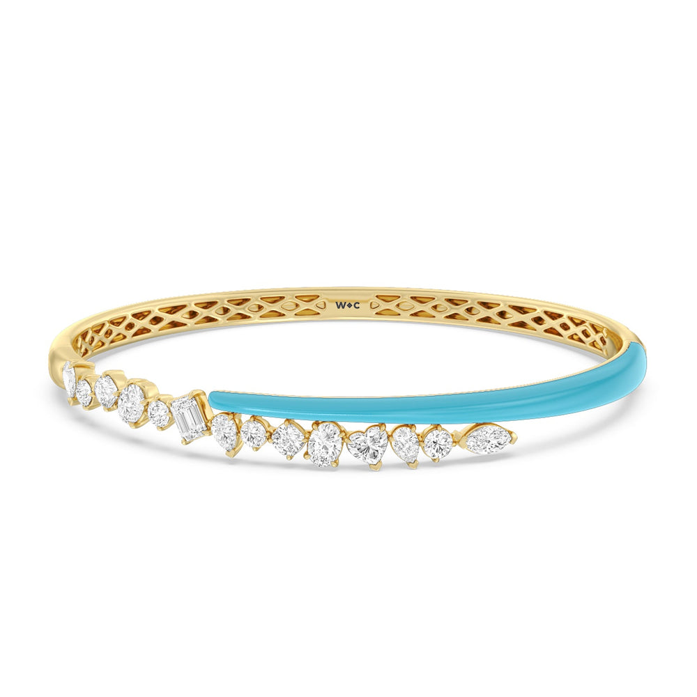 Split Mixed Shape Bangle in Ceramic with Aqua Cut Diamond in 14KT Yellow Gold view 1
