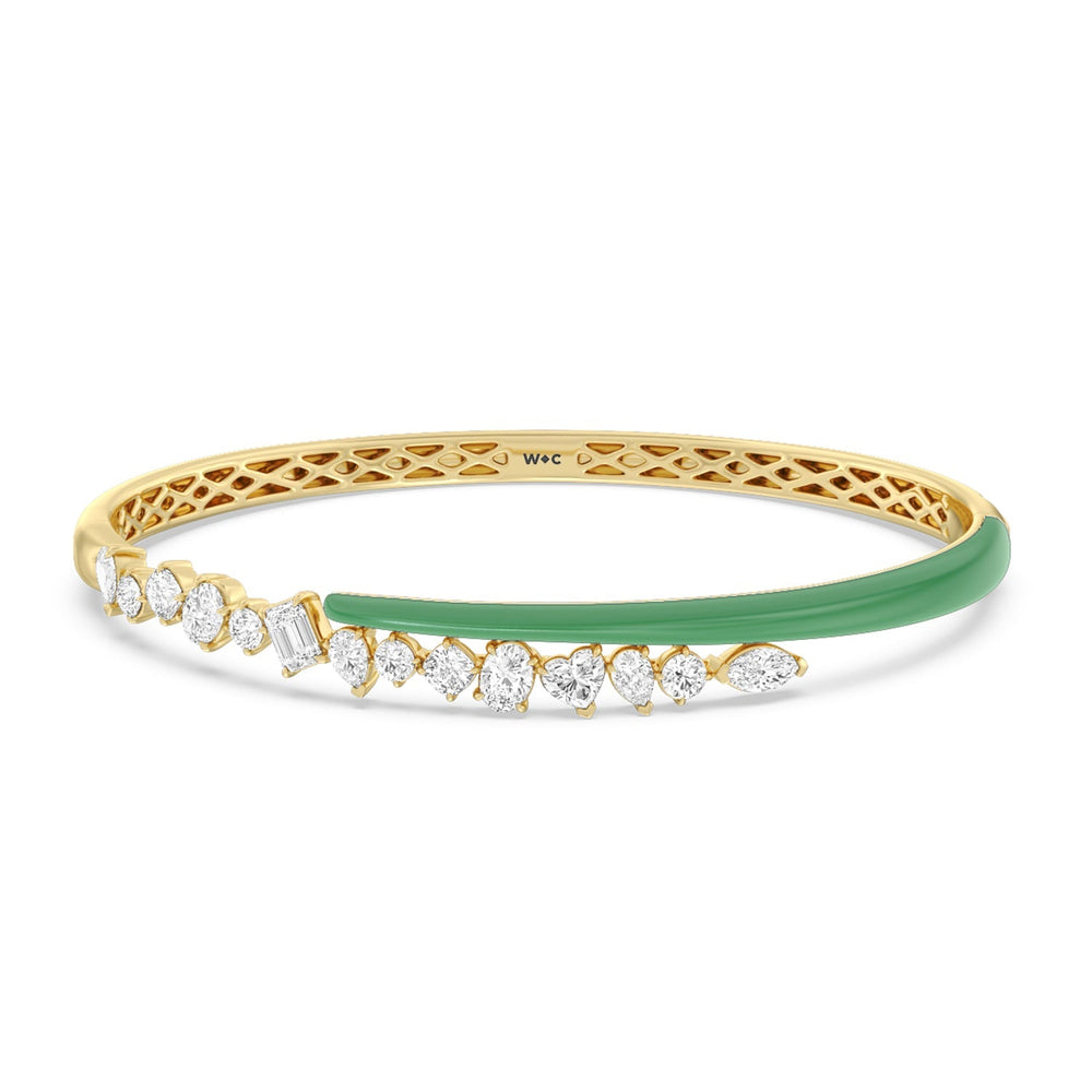 Split Mixed Shape Bangle in Ceramic with Evergreen Cut Diamond in 14KT Yellow Gold view 1

