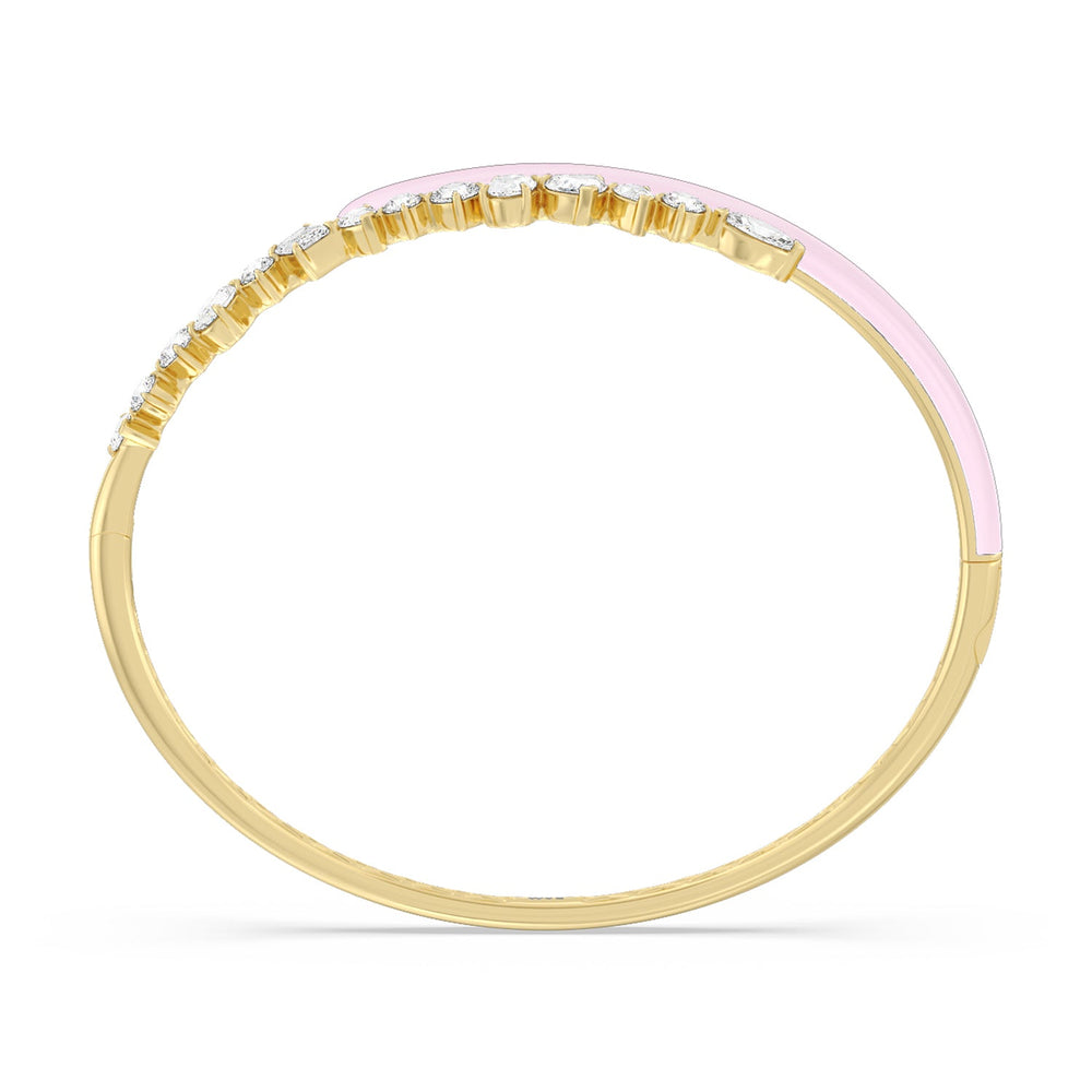 Split Mixed Shape Bangle in Ceramic with Lavender Rose Cut Diamond in 14KT Yellow Gold view 3
