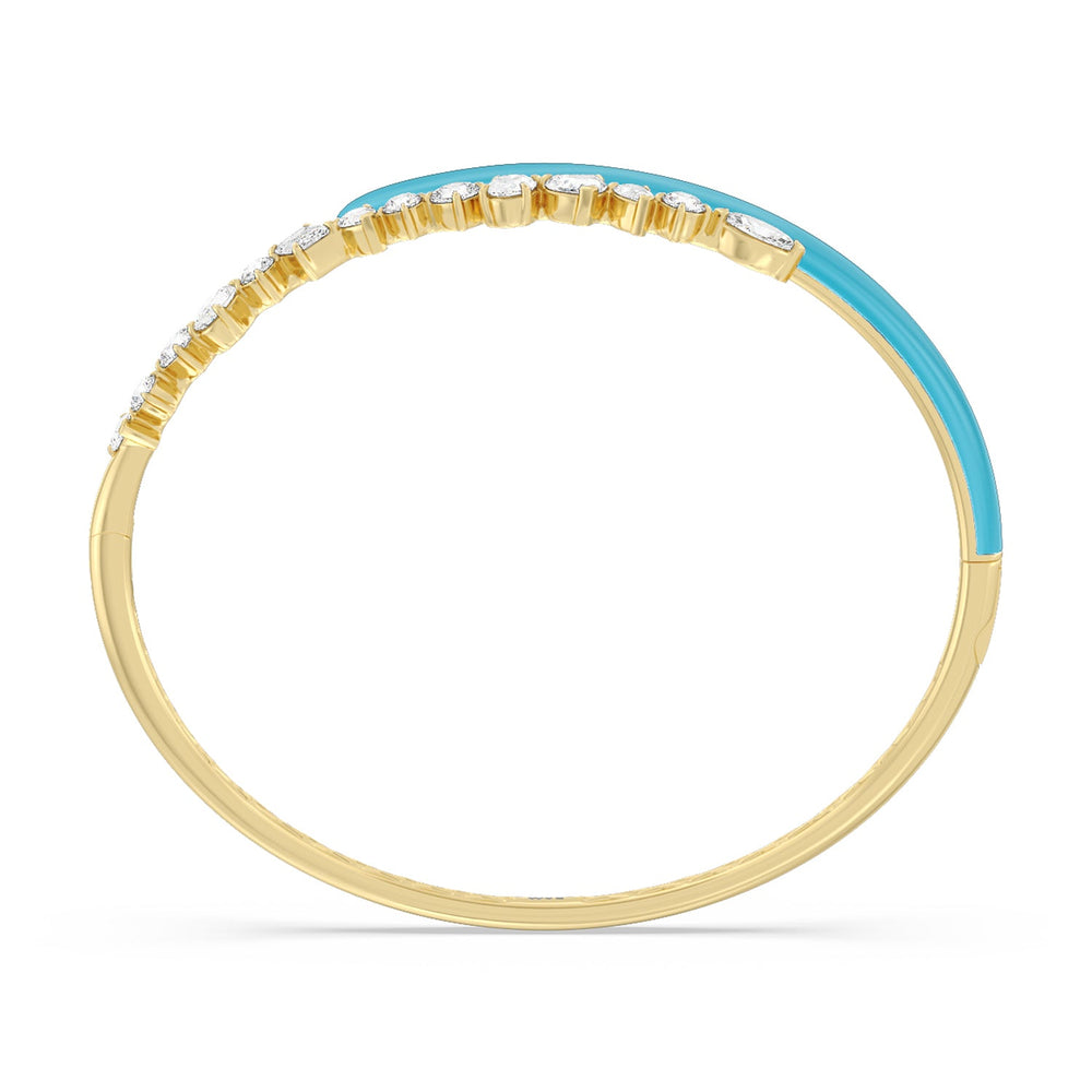 Split Mixed Shape Bangle in Ceramic with Aqua Cut Diamond in 14KT Yellow Gold view 3
