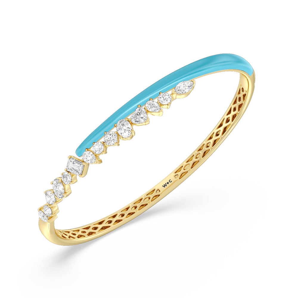 Split Mixed Shape Bangle in Ceramic with Aqua Cut Diamond in 14KT Yellow Gold view 2
