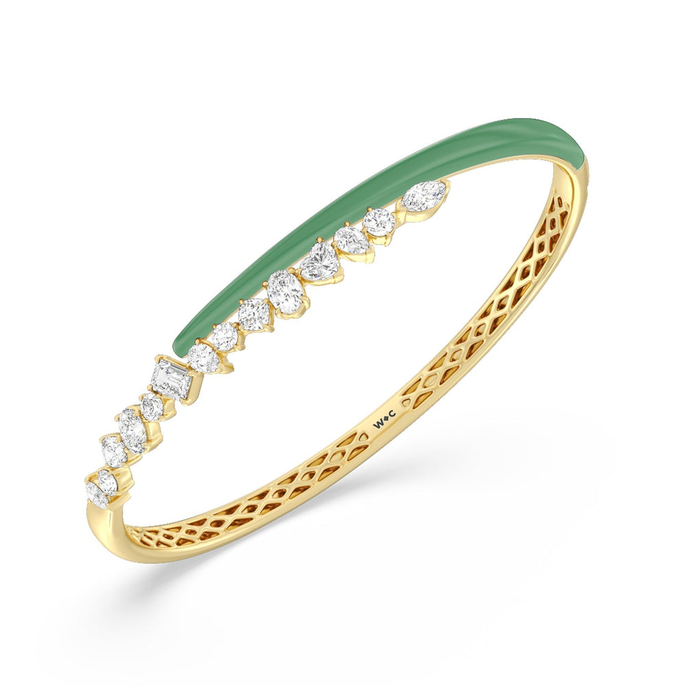 Split Mixed Shape Bangle in Ceramic with Evergreen Cut Diamond in 14KT Yellow Gold view 2

