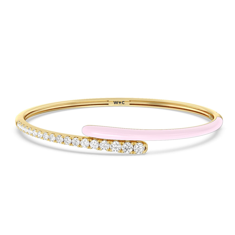 Half Diamond Bangle in Ceramic with Lavender Rose Cut Diamond in 14KT Yellow Gold view 1
